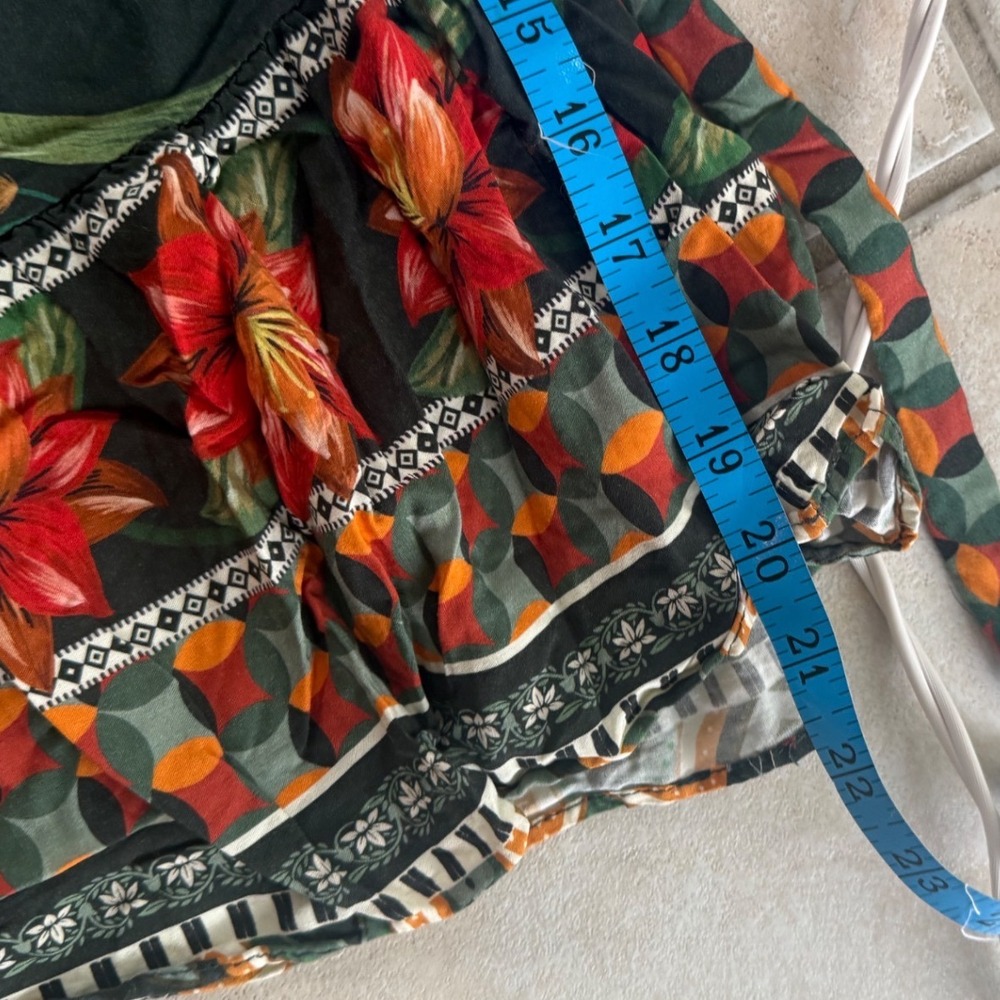 Farm Rio Women Tropical Floral Smocked Halter Mini Dress Black Red Green L - Picture 5 of 6